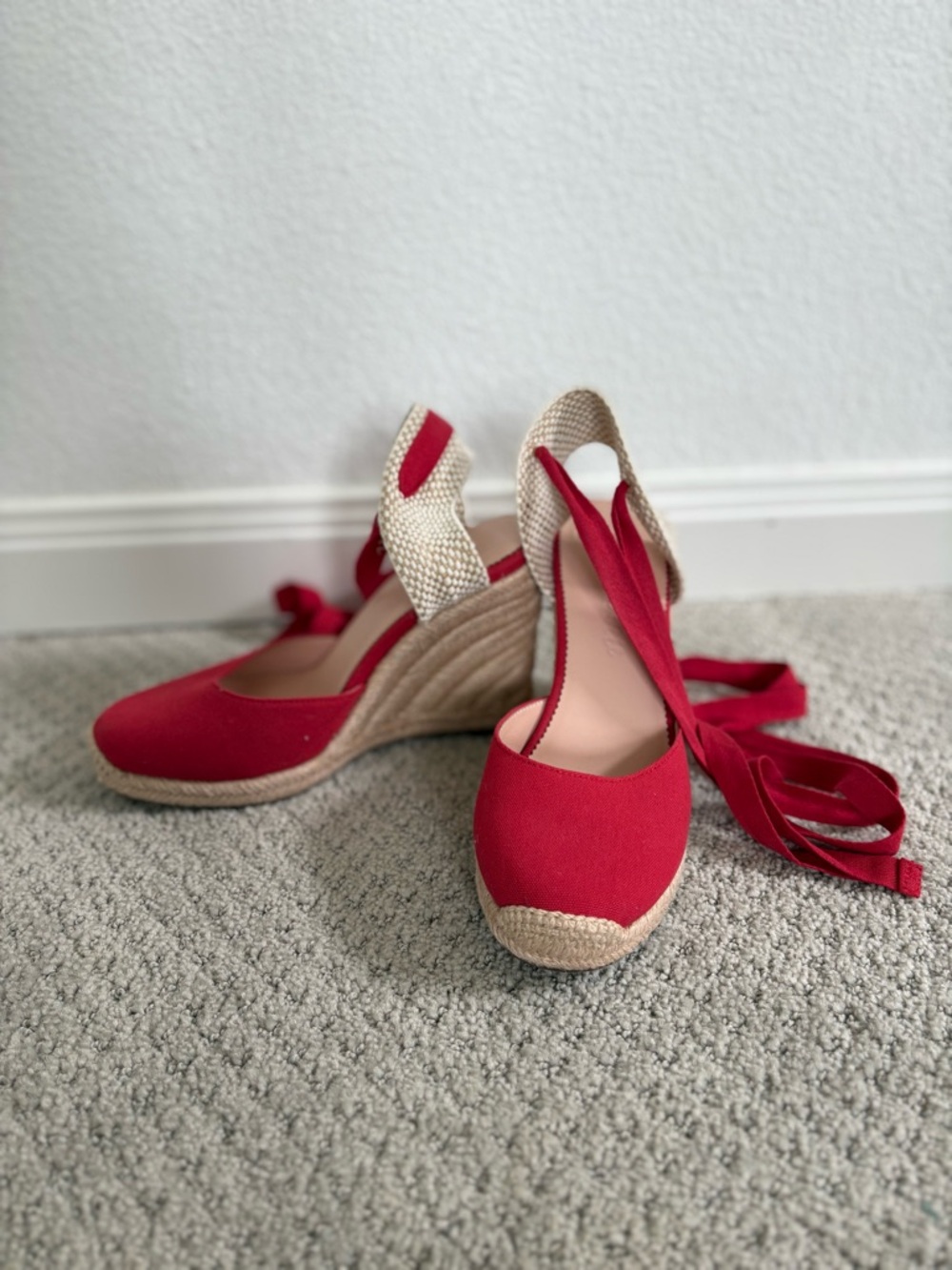 Women’s Red Espadrille Wedge Sandals with Tie Straps